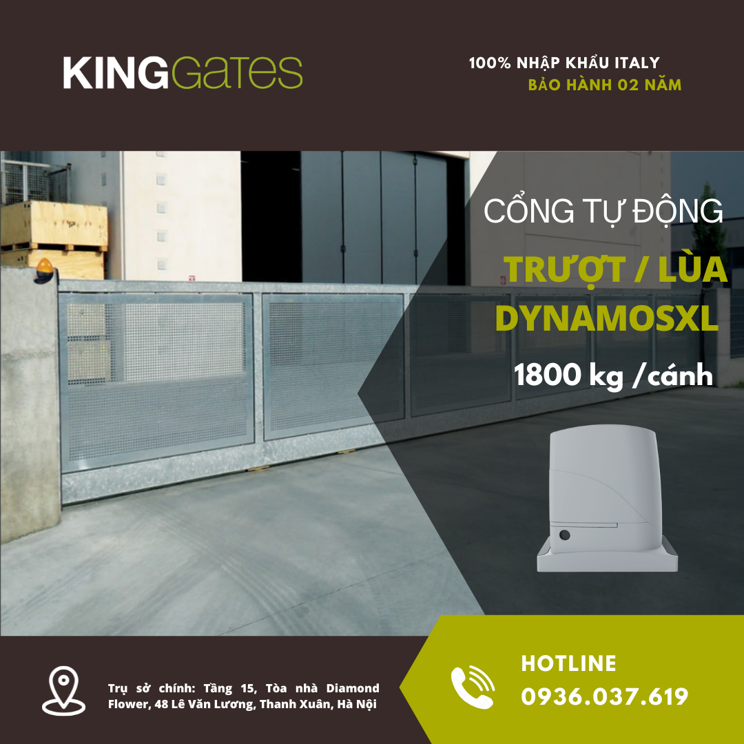 Motor trượt dynamos xl 1800kg/cánh lắp cho cổng biệt thự, xí nghiệp