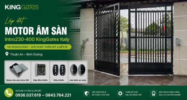 Lắp đặt motor âm sàn Intro230-400 KingGates Italy tải 650kg trên cánh tại Thuận An Bình Dương