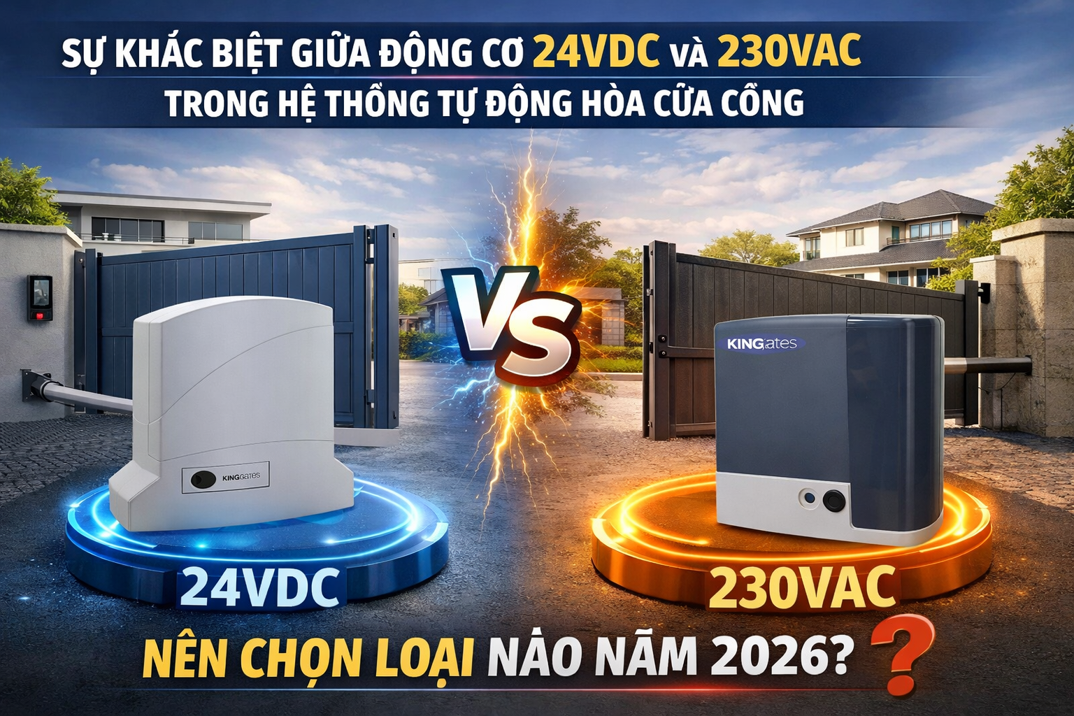 Sự Khác Biệt Giữa Động Cơ 24VDC Và 230VAC Trong Hệ Thống Tự Động Hóa Cửa Cổng – Nên Chọn Loại Nào Năm 2026?