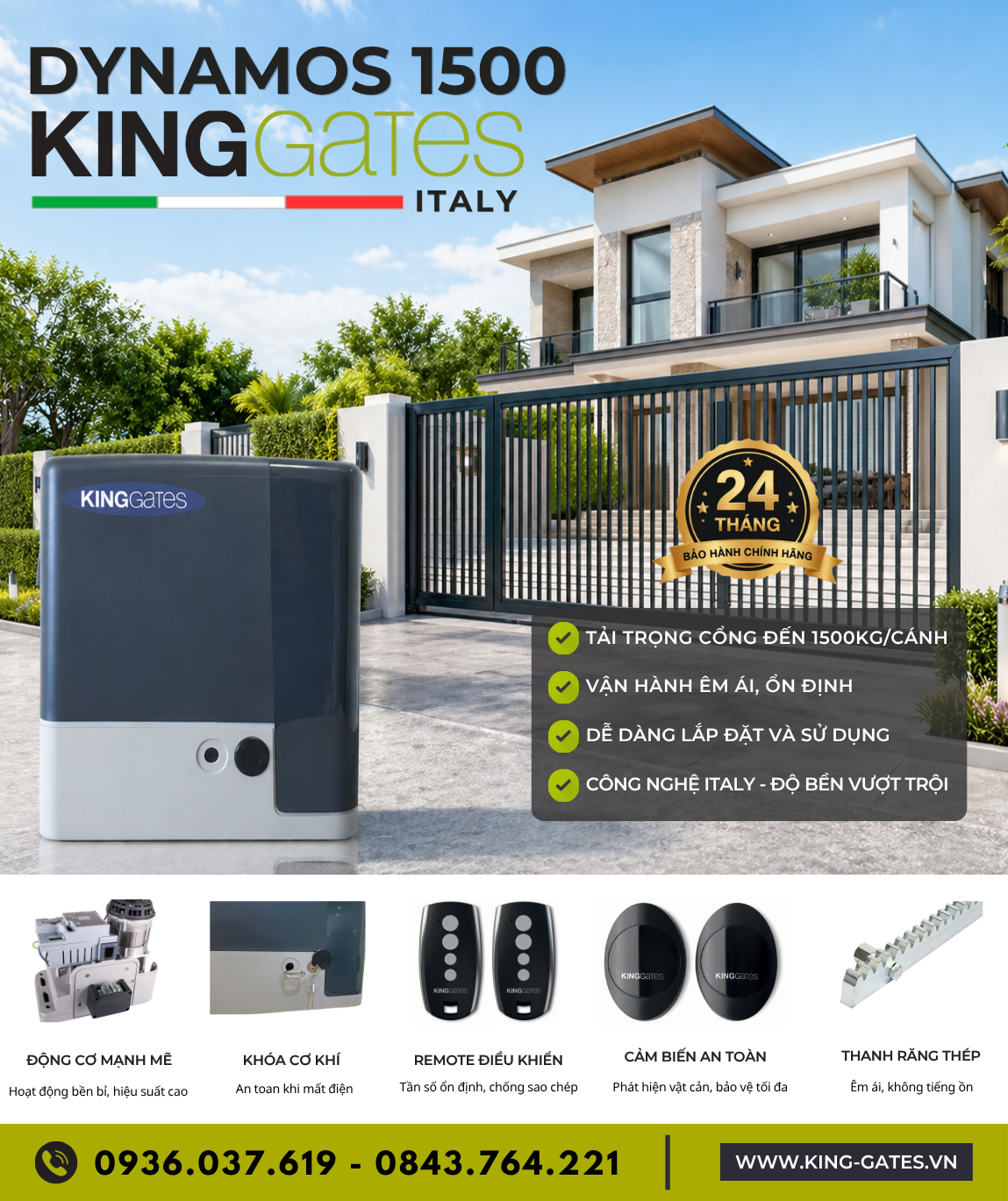 Motor Cổng Trượt / Cổng Lùa Tự Động Dynamos XL 1500i