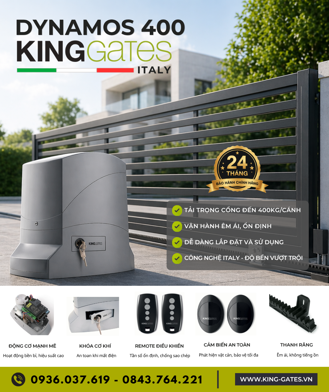 Motor Cổng Trượt / Cổng Lùa Tự Động Dynamos 400 KingGates Italy